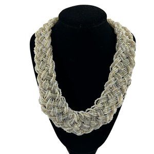 White Seed Bead Necklace Braided Bridal Wedding 21" Sparkle Statement Summer